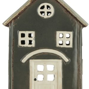 Haus für Teelicht beiges Dach 1 Schornstein Bogen über Tür